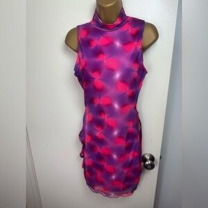 blanc Clothing Vibrant Pink & Purple Mock Neck Sexy Cutouts Bodycon Dress NWOT M